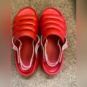 Red Ugg slides with straps